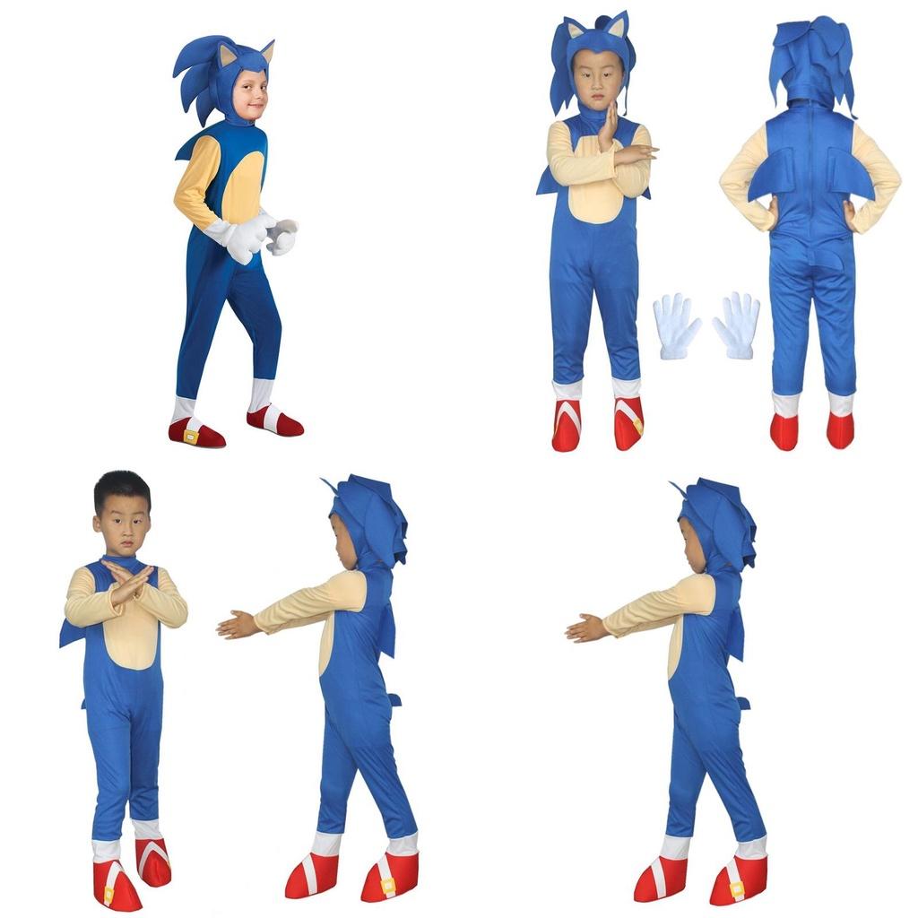 Kids Sonic Costume Blue Jumpsuit Foam Mask For Cosplay Fun!