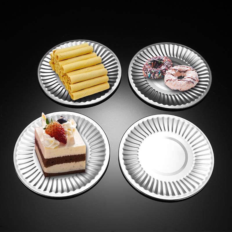 Creative Spot Simple Stainless Steel Cake Plate, Thickened Household Round Plate Candy Plate Dessert Plate Fruit Plate