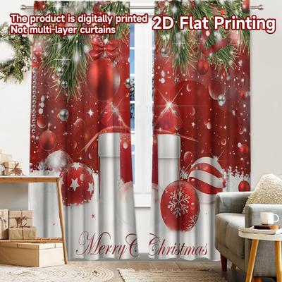 2pcs   2D FLAT PRINTING Curtains (Without Rod) Festive Cheer Christmas Festival Minimalist Curtains Versatile Durable Polyester