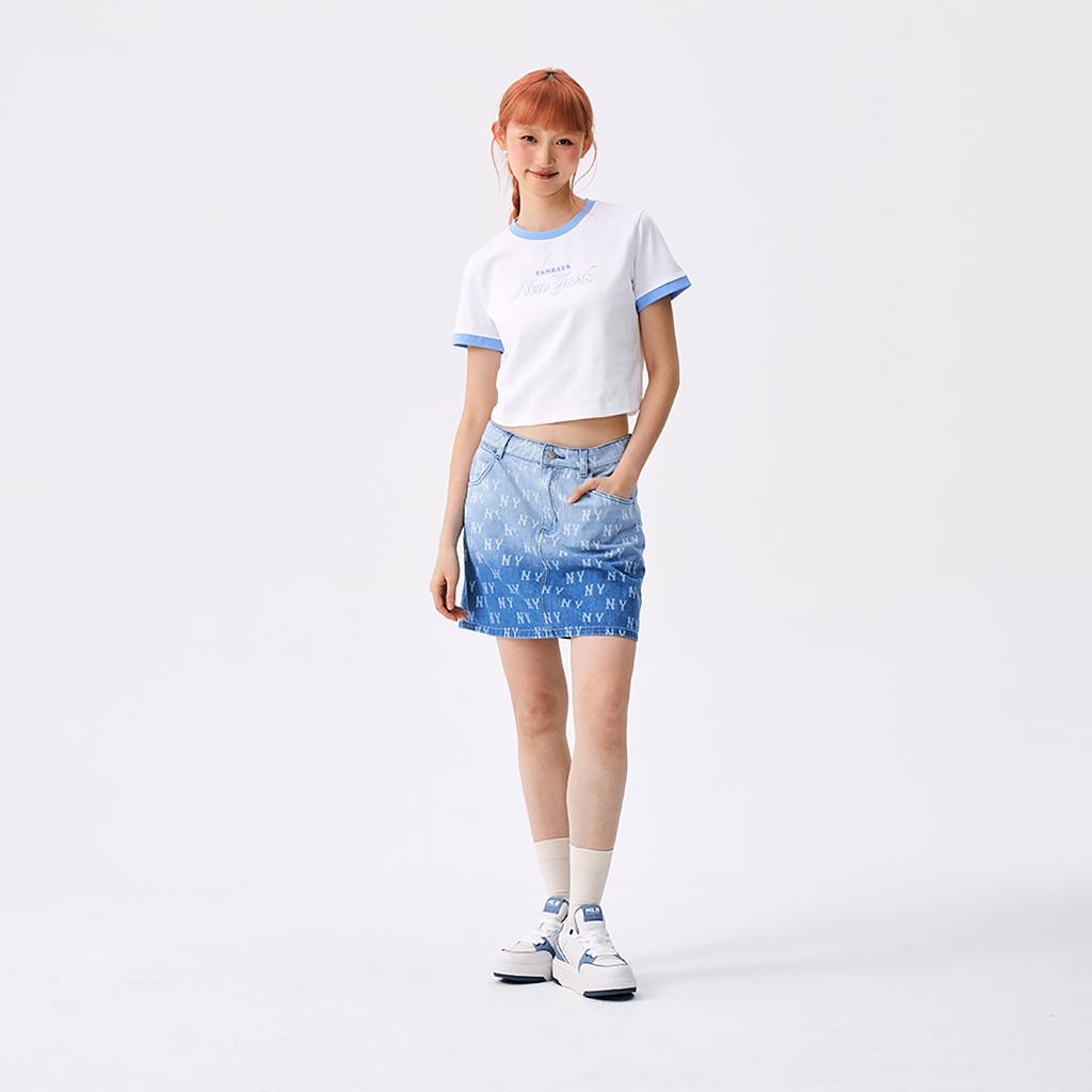 New MLB Preppy Style Collection New York Yankees SS25 T Shirt Women's Ecru 3FTSV0553-50WHS