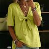 Women New Summer Fashion Loose Casual V-neck Tie Bow Blouse