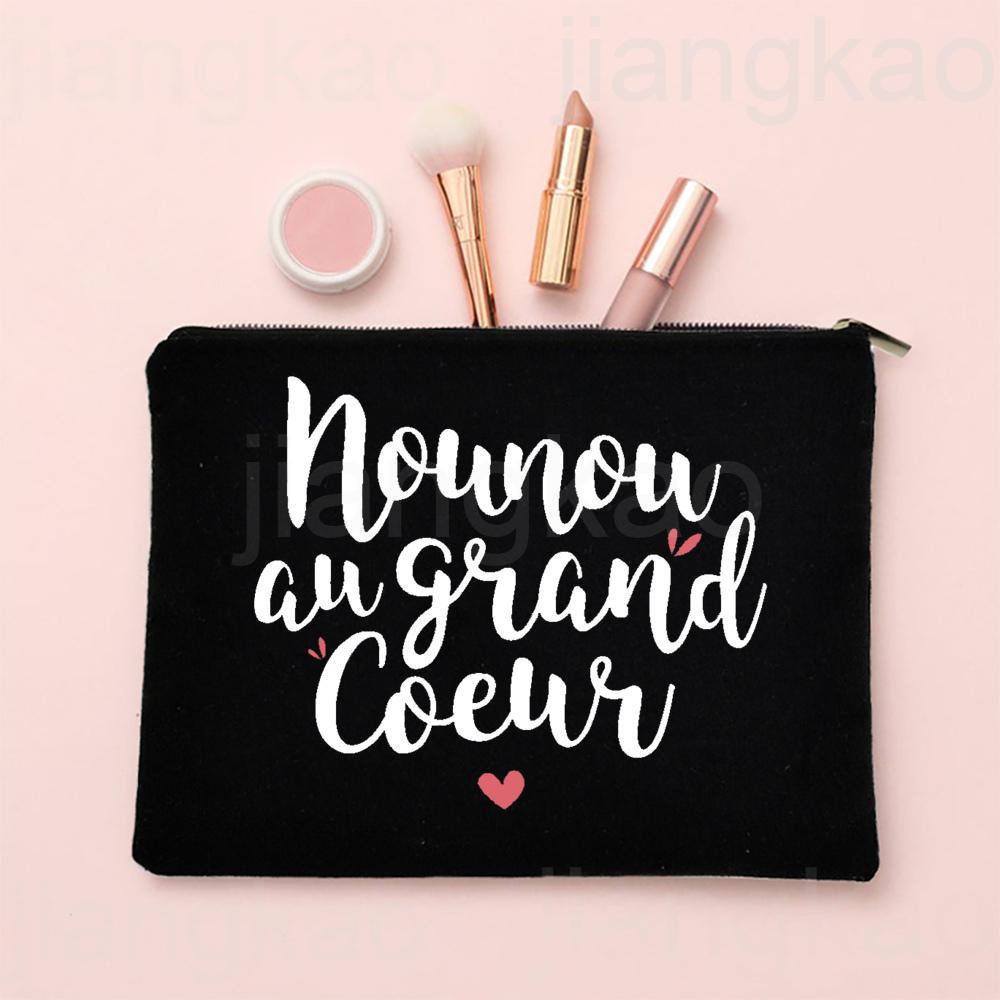 Thank You for Taking Care of Me Nanny Print Cosmetic Bag Women Neceser Makeup Bags Travel Toiletry Pouch Thanks Gifts for Nounou