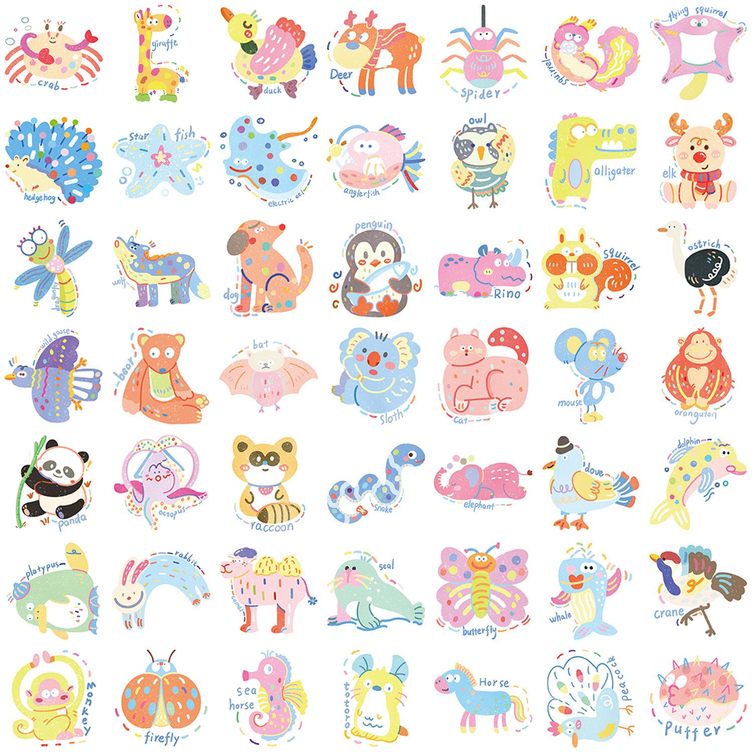 

50 Cartoon Painted Animal Graffiti Stickers Decorative Guitar Notebook Suitcase DIY Waterproof
