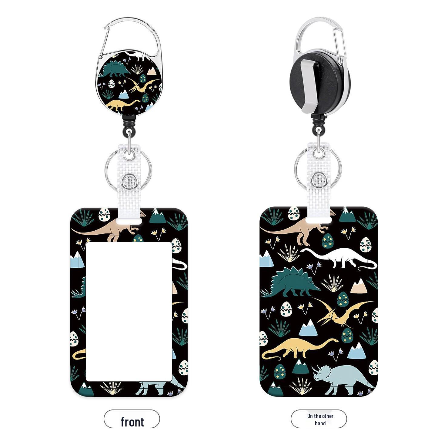 Cartoon ID Holder: Hard Shell with Lanyard, Retractable Reel, Metal Clip, for Student and Employee Badges.