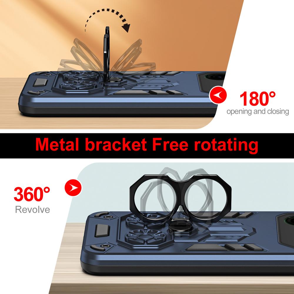 KEYSION Shockproof Armor Case for TECNO POVA 6 Neo 4G Soft Silicone+PC Metal Ring Stand Phone Back Cover for TECNO Pova 6 Neo 4G