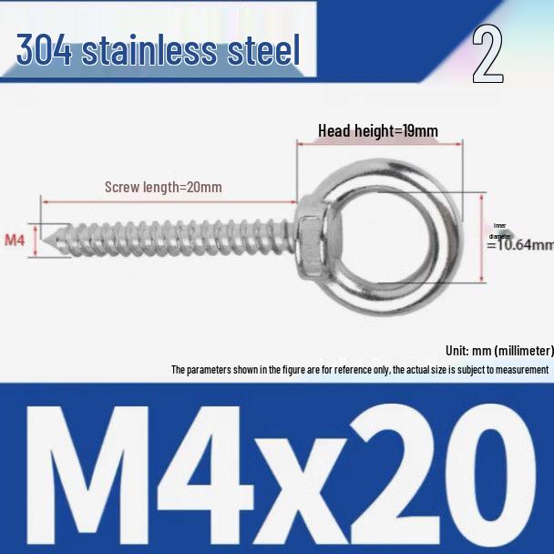 304 Stainless Steel Self-Tapping Eye Bolt with Ring Screw Hook