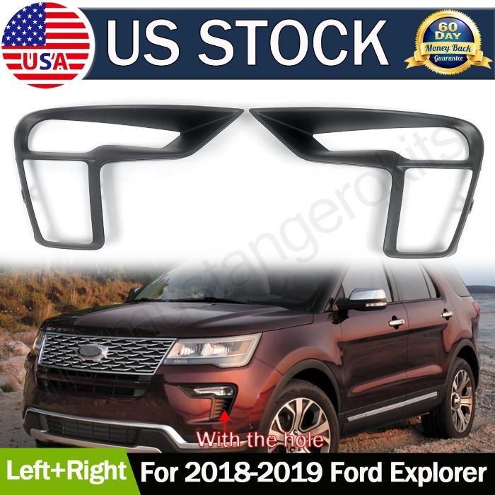 Pair Front Bumper Fog Light Cover Bezel Black Trim Fits Ford Explorer 2018-2020 Car Accessories