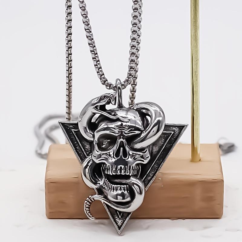 Hip Hop Skull Wrapped Around Snake Necklace Pendant