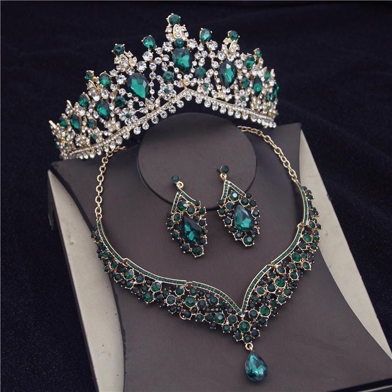 Wunderschöne rosa Kristall-Diademe Brautschmuck-Sets für Frauen Mode Krone Ohrringe koreanische Hochzeit Halskette Dubai Schmuck-Sets