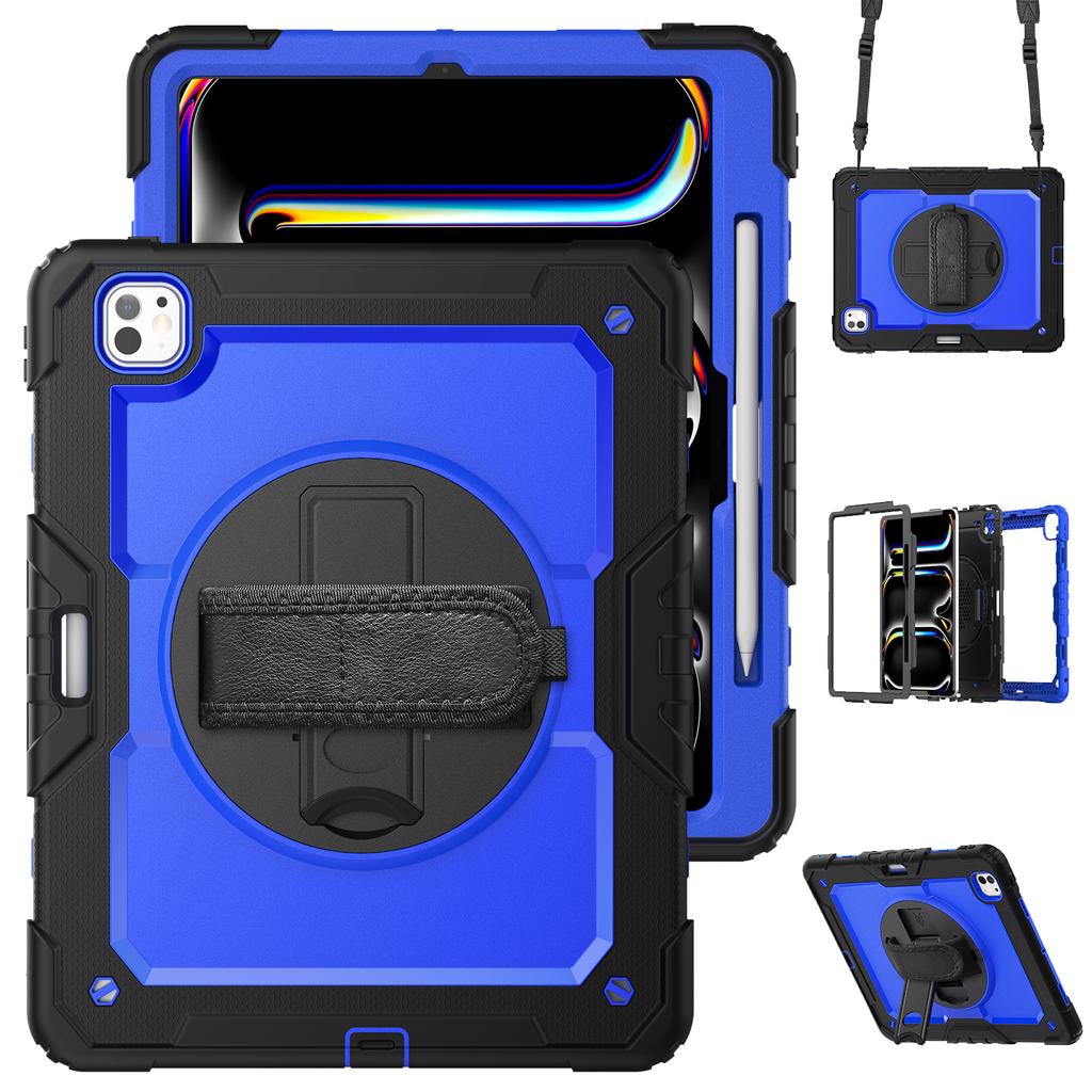 For iPad Pro 13 (2024) Kickstand Case PC+Silicone Tablet Cover with Screen Film/Shoulder Strap