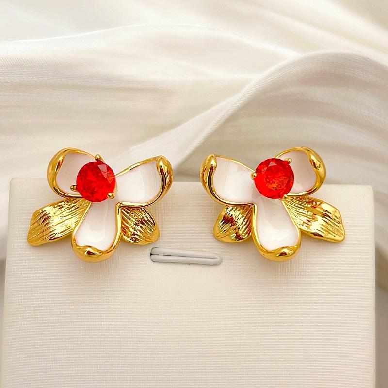 

High-End Enamel Glaze Flower Stud Earrings Light Luxury Fashion Trend Zircon Stud Earrings Unique Personality Exaggerated Temperament Earrings