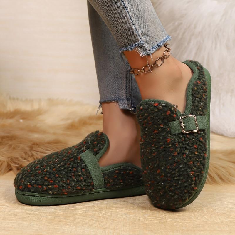 

Fashion Flat Cotton Mopping Women s Fashion Round Toe Multicolor Metal Buckle Soft Sole Non-Slip Wrapped Toe Shoes 41 зелёный