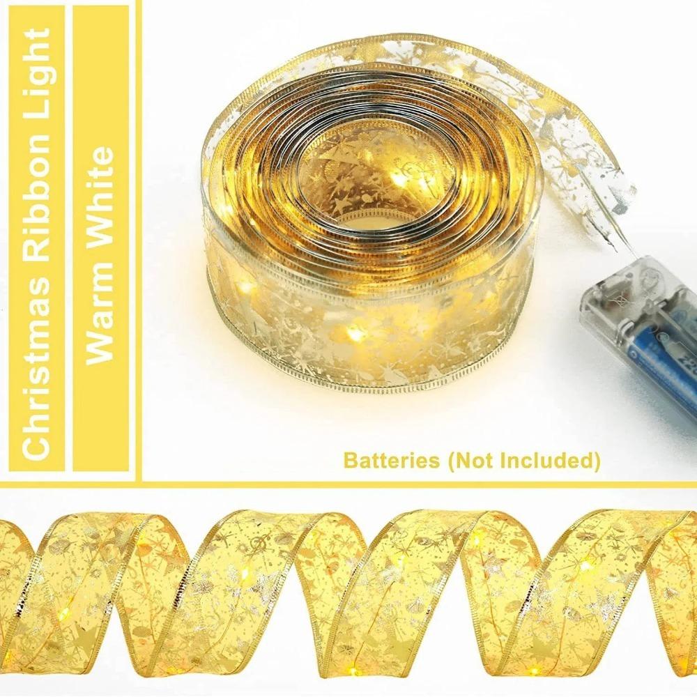 DIY 5m Christmas Ribbon Light Lace Bows Gift Package LED String Light New Year Navidad Christmas Tree Ornament