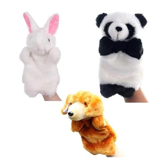 Hand Puppets, Stuffed Toys, Set of 3, Puppet Dolls, Hand Dancing, Animals, Puppet Show, Ventriloquism, Finger Puppets, Dolls with Moving Mouths,