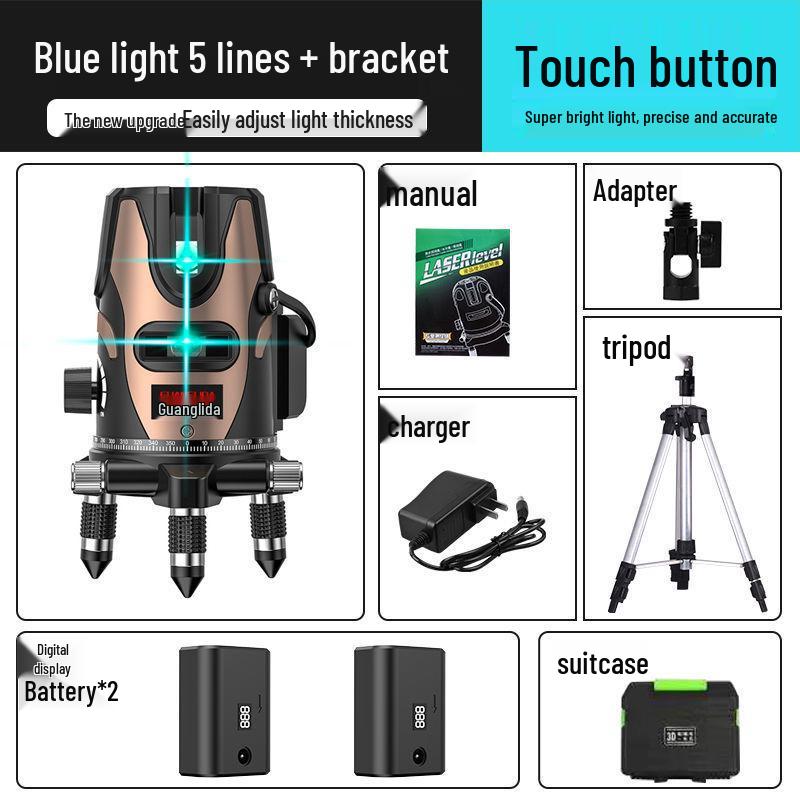 High Precision Outdoor Green Laser Level: 2, 3, 5 Line Infrared, Auto-Leveling with Blue Light LD.