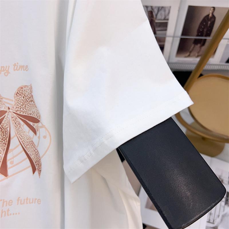 Women's Plus Size Loose Mid-Length Round Neck Short-Sleeve T-Shirt (Sizes 200/300/350 Jin)