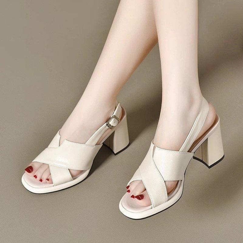 Fish Mouth Sandals Summer New European and American Style Thick Heel Cross Sandals Two High Open Toe Fashion Shoes