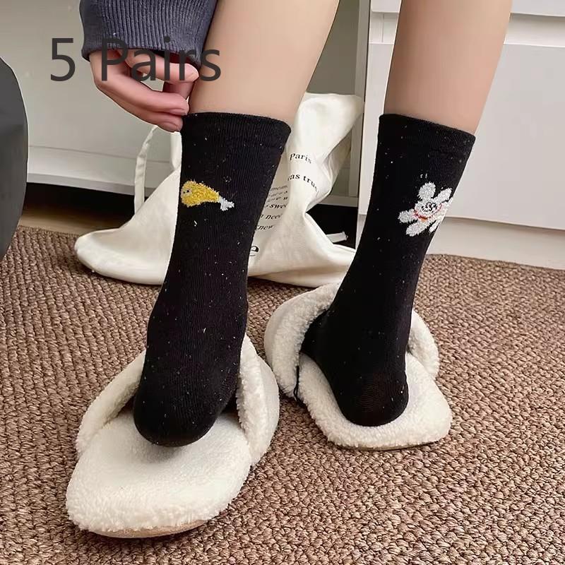 

5 пар женских весенних и осенних дышащих впитывающих пот носков с милыми мультяшными рисунками 5 Pairs чёрный