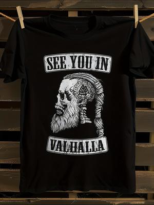 Valhalla Vintage Nordische Wikinger Grafik T-Shirt
