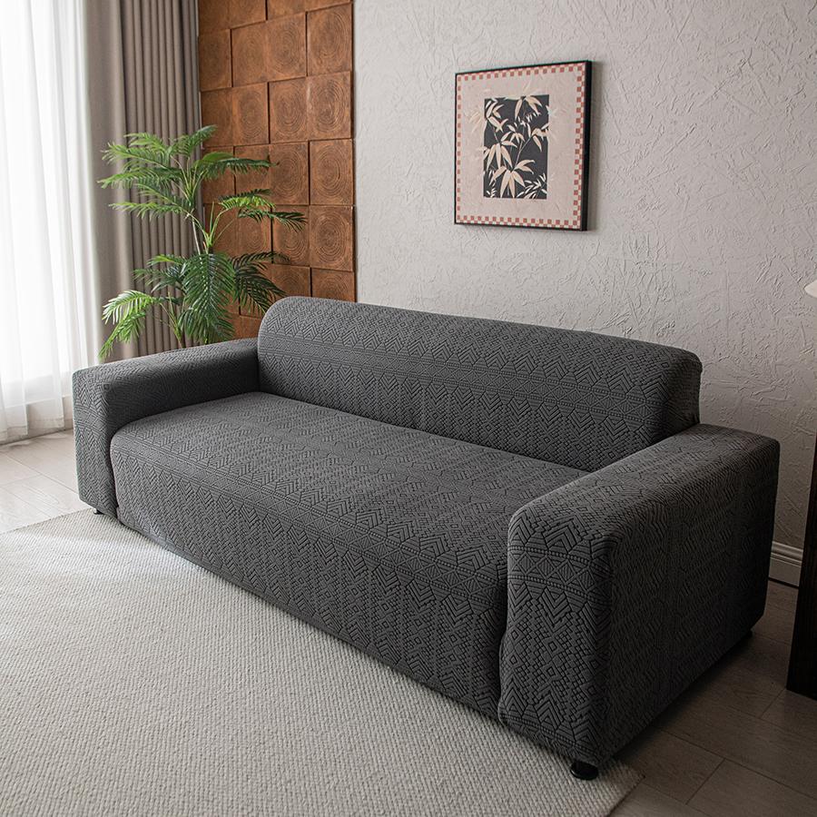 Polar Fleece Jacquard Sofa Cover With Geometric Pattern High Elasticity Pet-Friendly Stain-Resistant All-Season Use Machine Wash