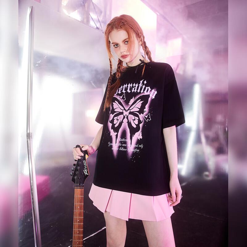 UNIFREE Punk Butterfly Print Loose Fit T-Shirt L