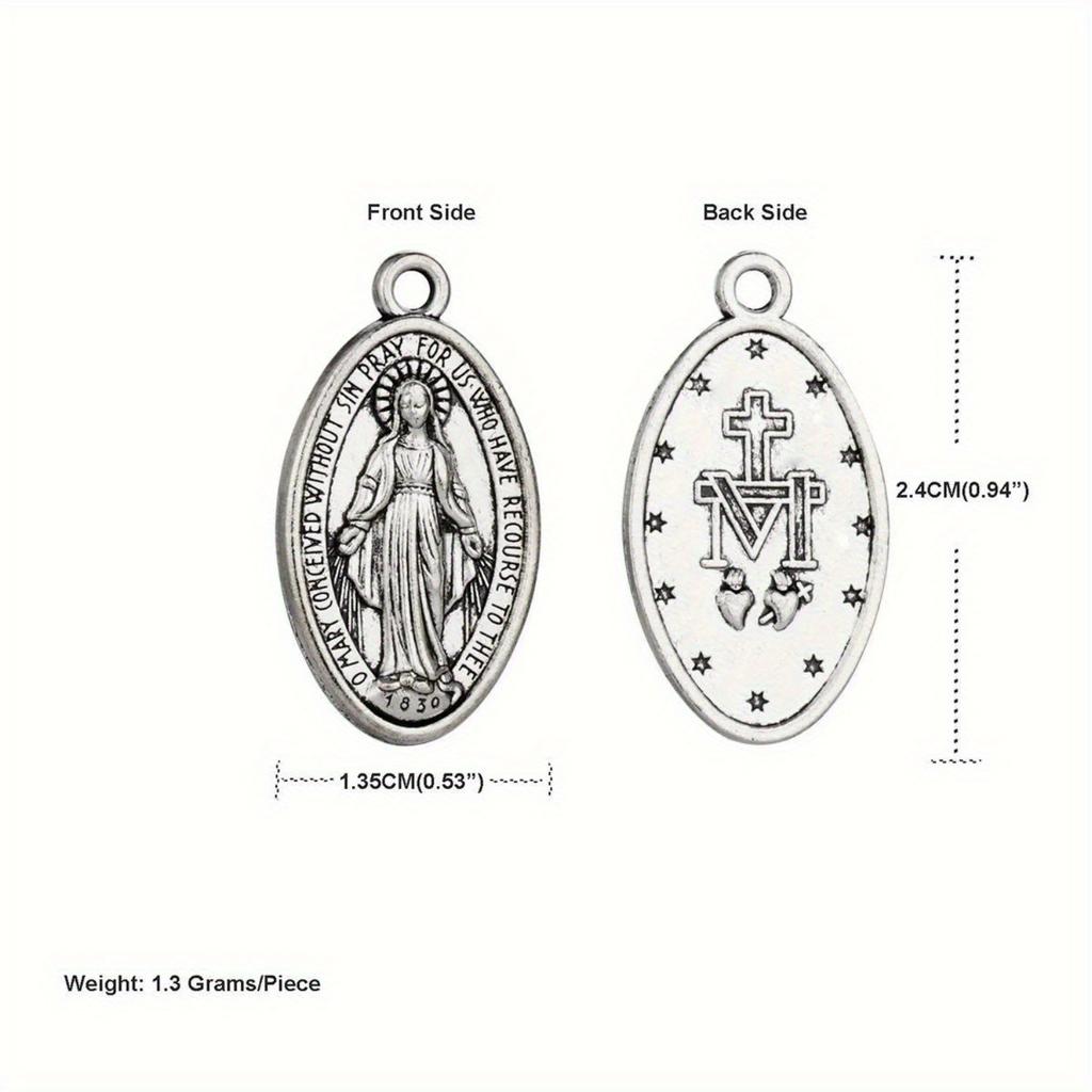 50 Stück Wunderbare Medaille Anhänger Unsere Liebe Frau Jungfrau Maria Ovale Form Charms DIY Herstellung Halsketten Katholische Schmuckaccessoires