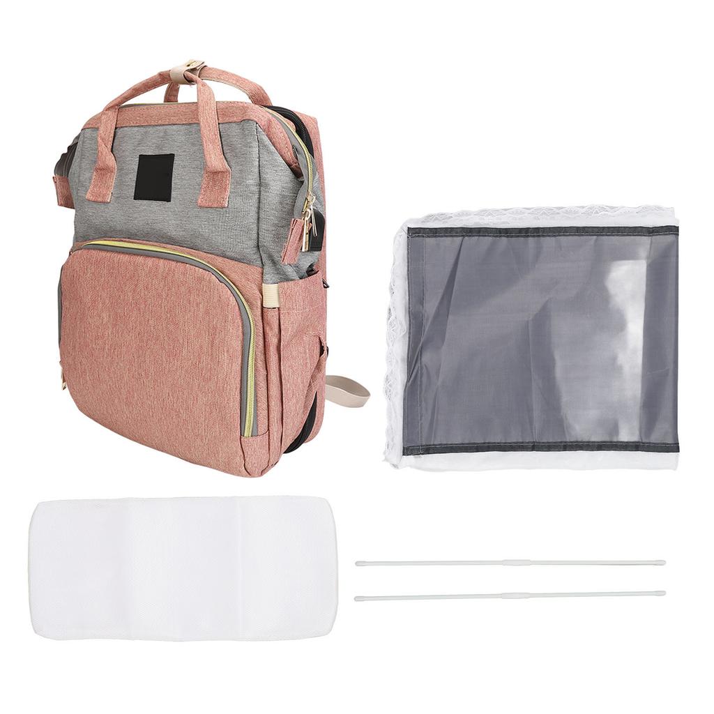 Diaper Backpack Nylon Large Capacity Warming Fashionable Multi Functional Baby Diaper Bag Pink Grey
