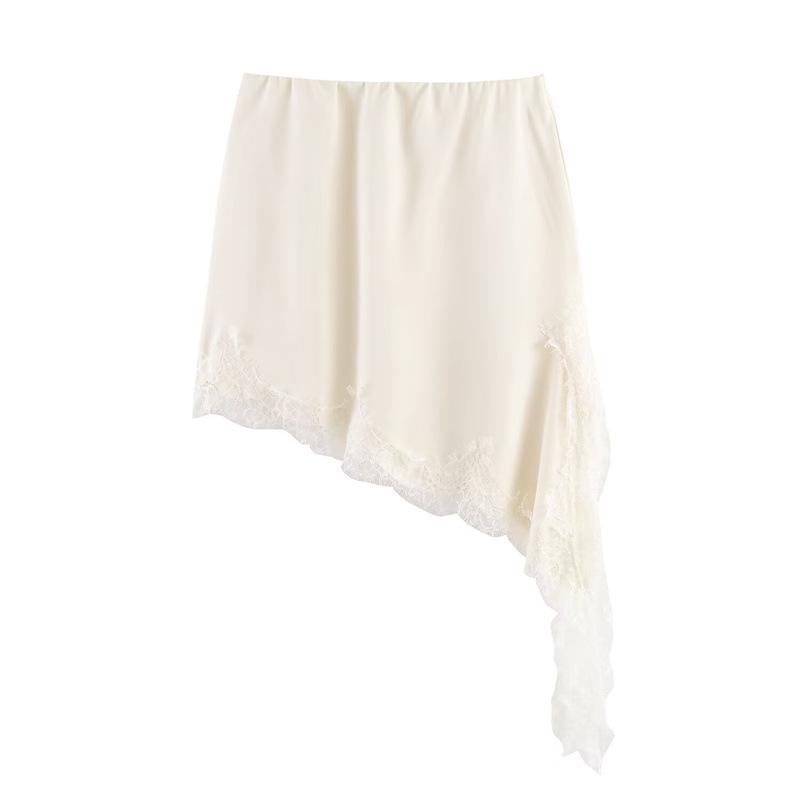 2026 Spring/Summer Women's Asymmetrical Lace Midi Skirt with Irregular Hem