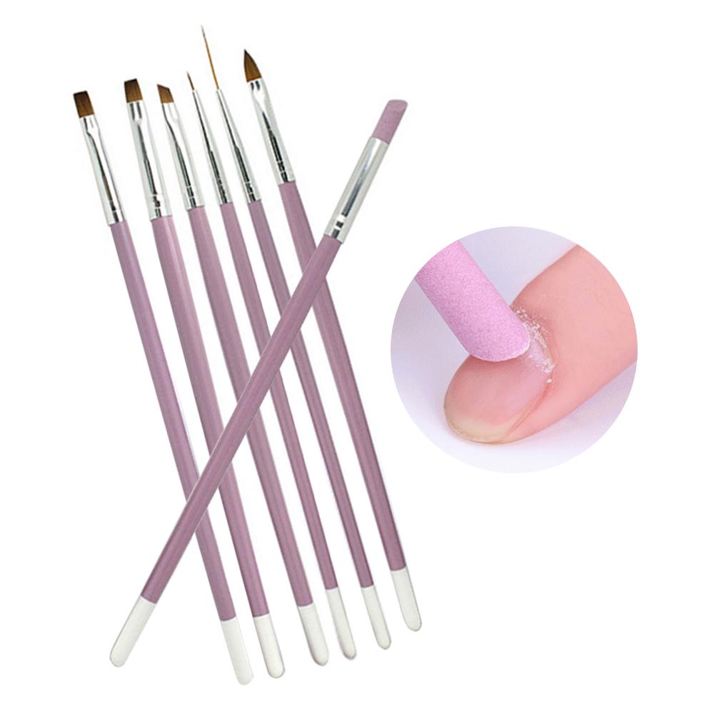 7Pcs Nail Brush Set Pink Handle Liner UV Gel Acrylic Painting Cuticle Remove Nail Painting Tool