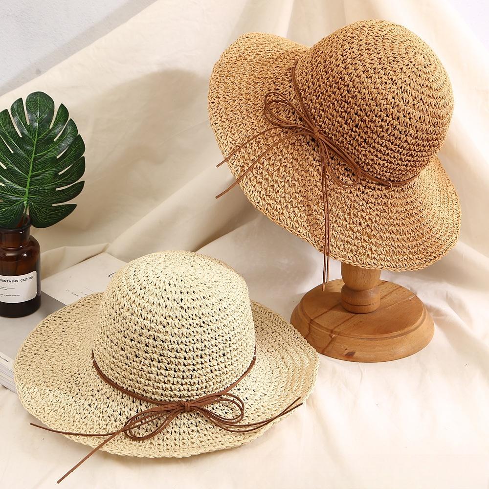 New Holiday Sle Beach Fisherman Hat Seaside Sun Protection Sun Hat Large Brim Bow Woven Straw Hat Women
