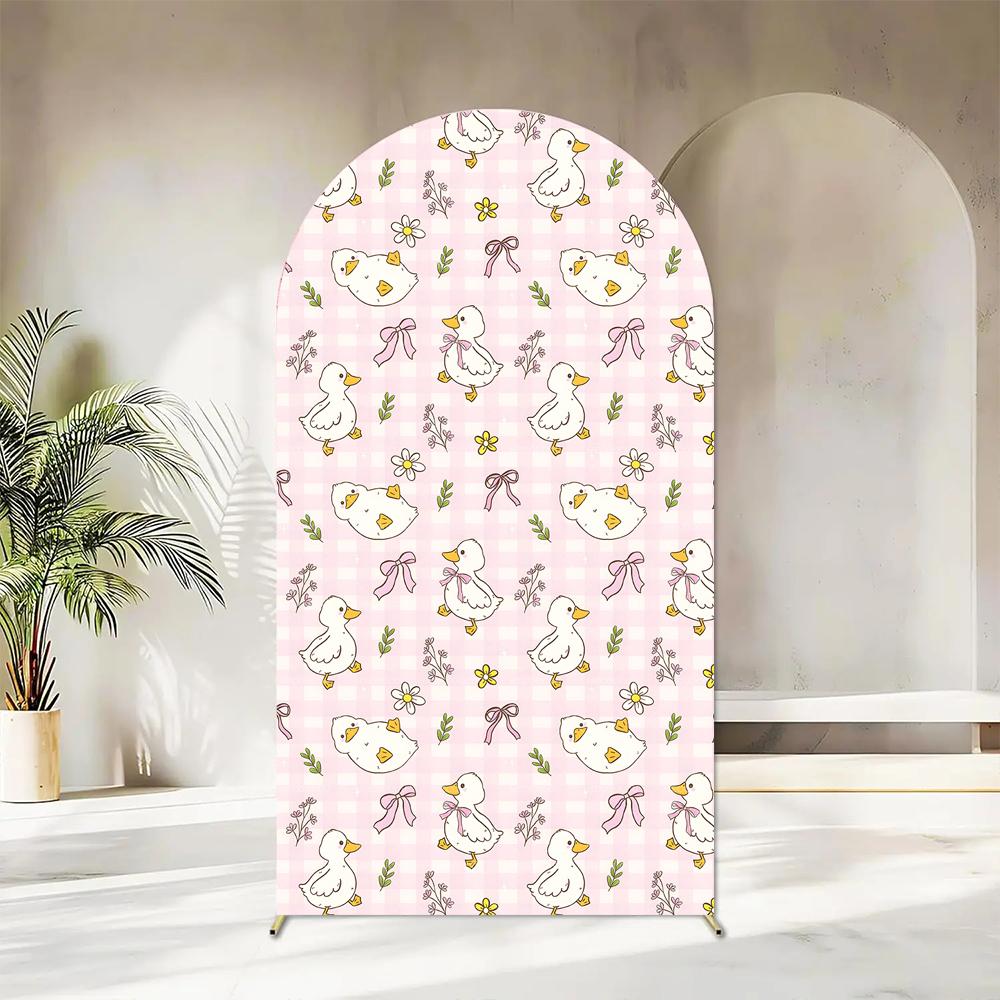 

BEPAN Cartoon cute big white goose bow arch background customizable baby one-year-old baby shower decorative background stretch fabric 1.6x3.9ft(50x120cm)