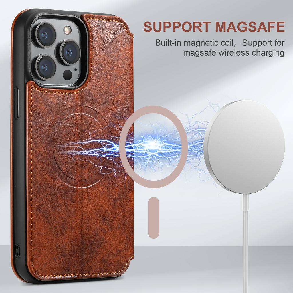 Suteni Luxus Magsafe PU Leder Handyhüllen Für Iphone 16 12 13 14 15 Pro Max Plus Ultra Flip Brieftasche Kartenhalter Hülle Abdeckung