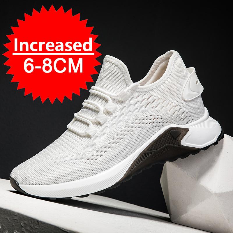 New Invisible Heightening 8CM Men Running Shoes Low Heel Soft Bottom Casual Sports Shoes Breathable Mesh Inner Lining EVA Insole