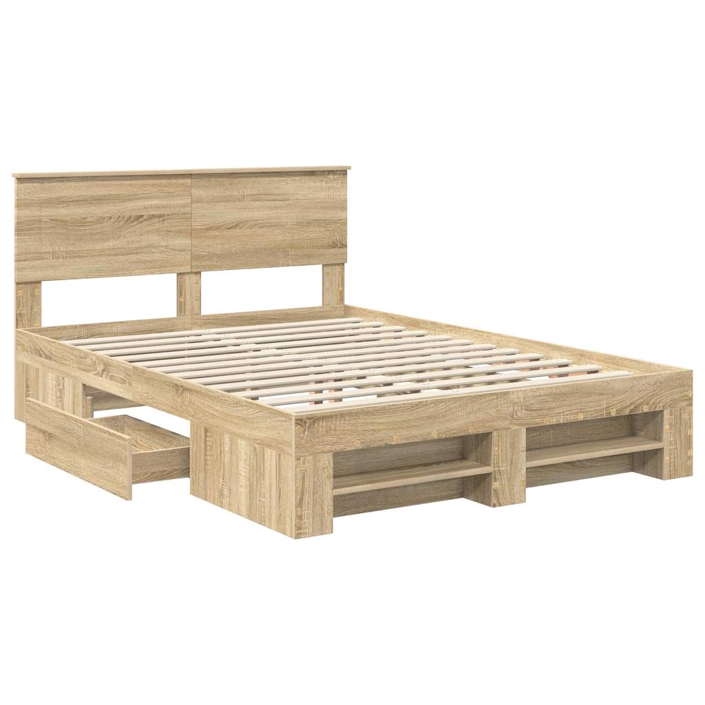 Bed Frame with Headboard Sonoma Oak Finish 140 x 200 cm Engineered Wood
