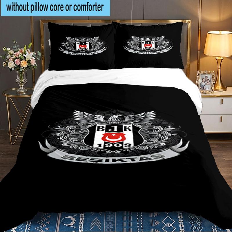 Besiktas Istanbul Voetbalclub 3-delige beddengoedset, Ideaal voor 1 dekbedovertrek en 2 kussenslopen, Perfect voor fan cadeau, Ideaal voor Slaapkamer, Studentenkamer