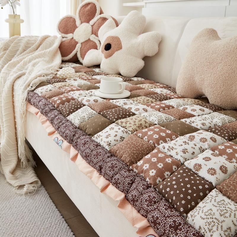 Cream Style Sofa Cushion Non-Slip Four Seasons Universal Thickened Cotton Sofa Cover Cloth Internet Celebrity Window Sill Cushion