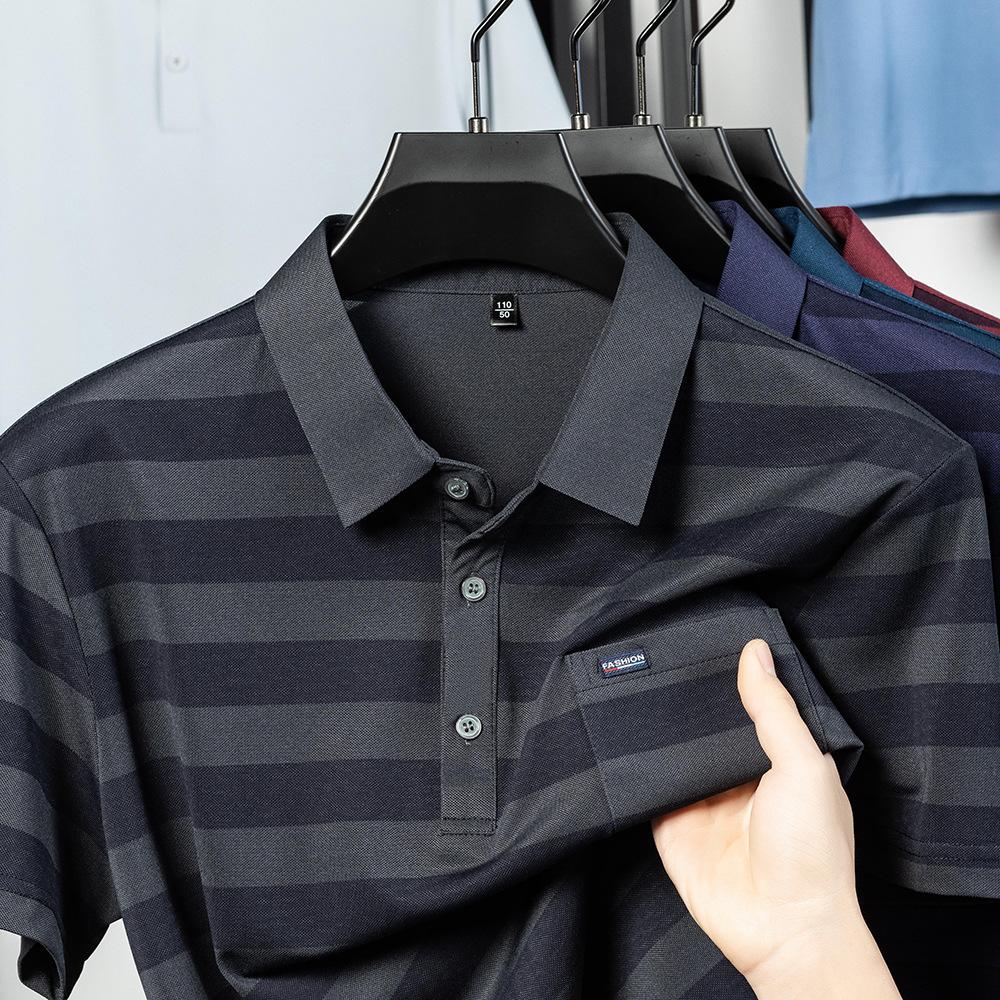 

Real Pocket Striped Short Sleeve T-Shirt Men S Loose Casual Polo Shirt Father S Top 4XL