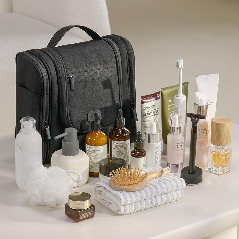Large Capacity Double Opening Travel Toiletry Bag with Hook Waterproof Makeup Storage Bag Oxford Cloth Carry-On LIJIAO