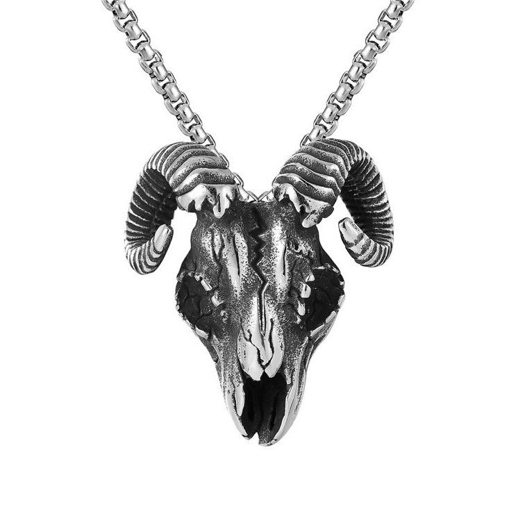 Popular Stainless Steel Necklace Exaggerated Punk Ram Head Skull Men'S Personality Alternative Jewelry