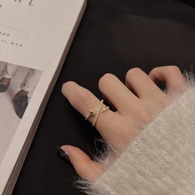 Korean Version Ins Tide Internet Celebrity Ring Female Cross Nail Ring Ring Couple Student Jewelry