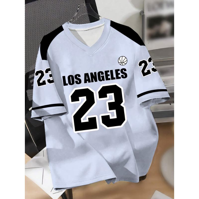 Men's Los Angeles 23 Basketball Jersey V-neck Short-sleeved Casual and Sports T-shirt with Digital Print