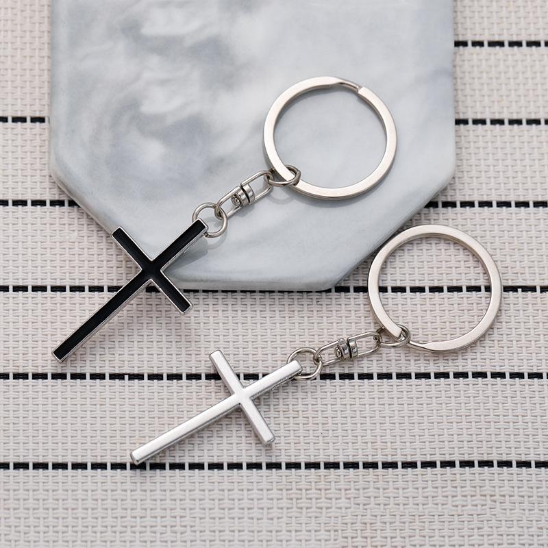 Couple Cross Stainless Steel Keychain Simple Romantic Design Fashion Metal Keyring Practical Car Bag Pendant