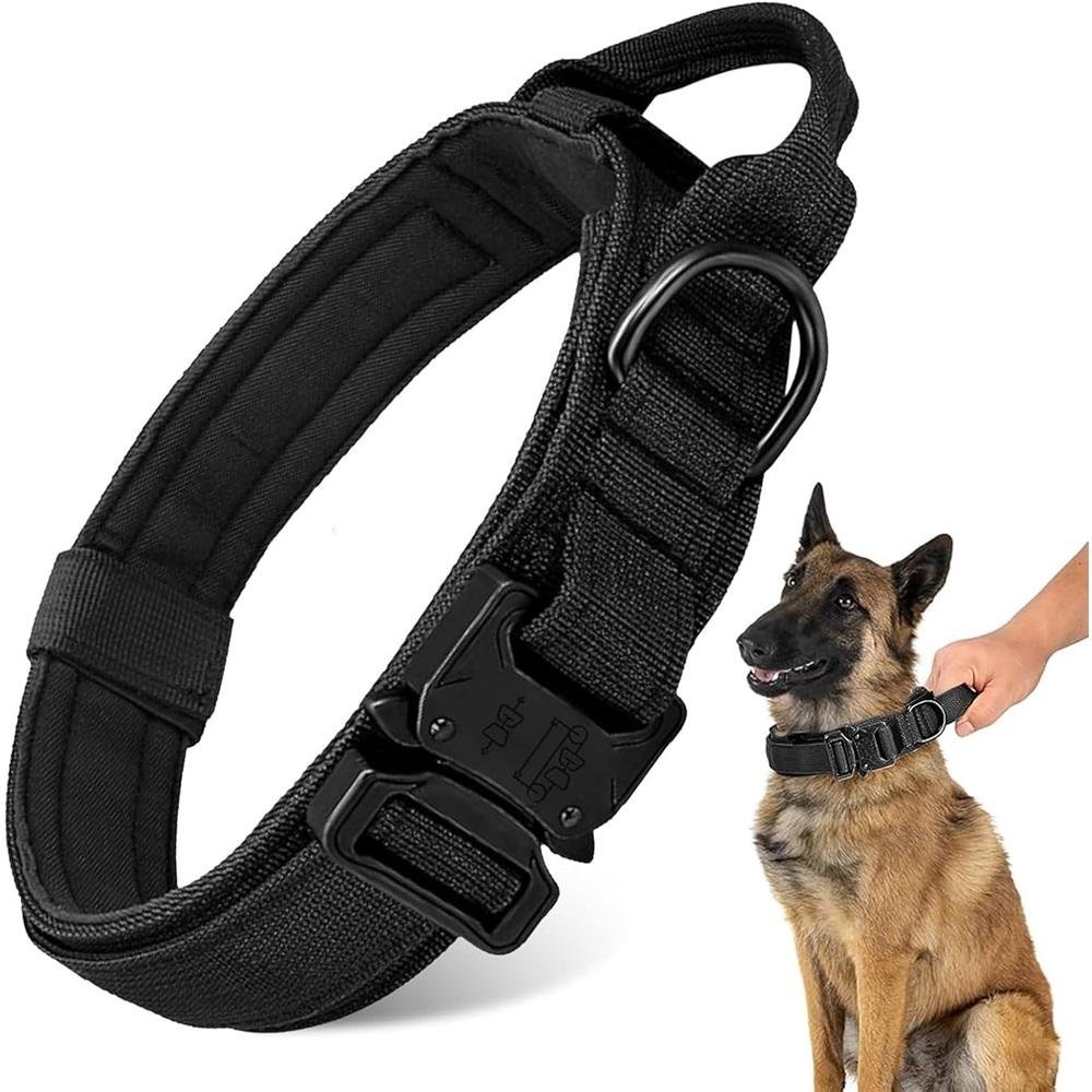 Tactical dog collar, heavy-duty adjustable military training nylon dog collar with control handle L