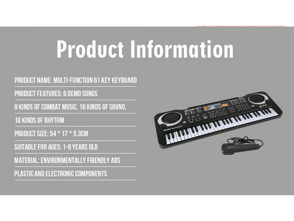61-Key Children's Electronic Keyboard with Microphone - Educational Musical Toy Piano with Power Supply