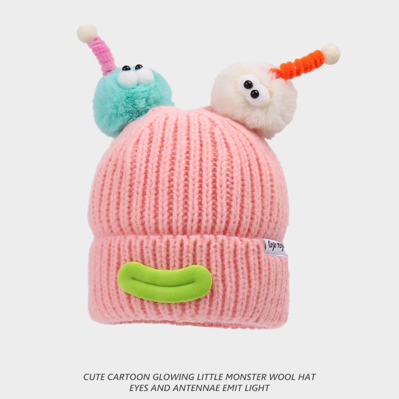 

Новые мужские и женские цветные забавные шапки, вязаные шерстяные шапки, зимние милые детские родительско-детские шапки с помпоном, теплые с защитой ушей average size