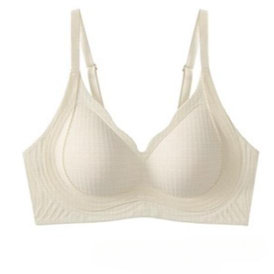 Youthful Waffle Texture Seamless Bra, Soft Support Wireless Push Up Anti-Sag Side Gathering Women s Bra M шампанского