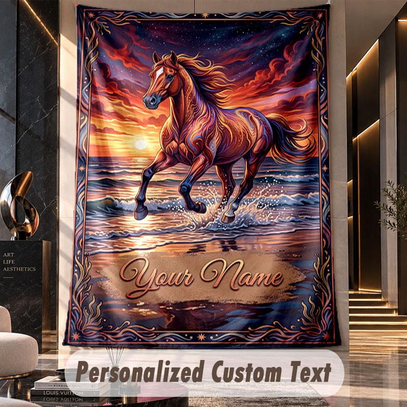 Horse (50) Theme Custom Tapestry Personalized Custom Name Text Wall Hanging Tapestry Home Decor Background Cloth