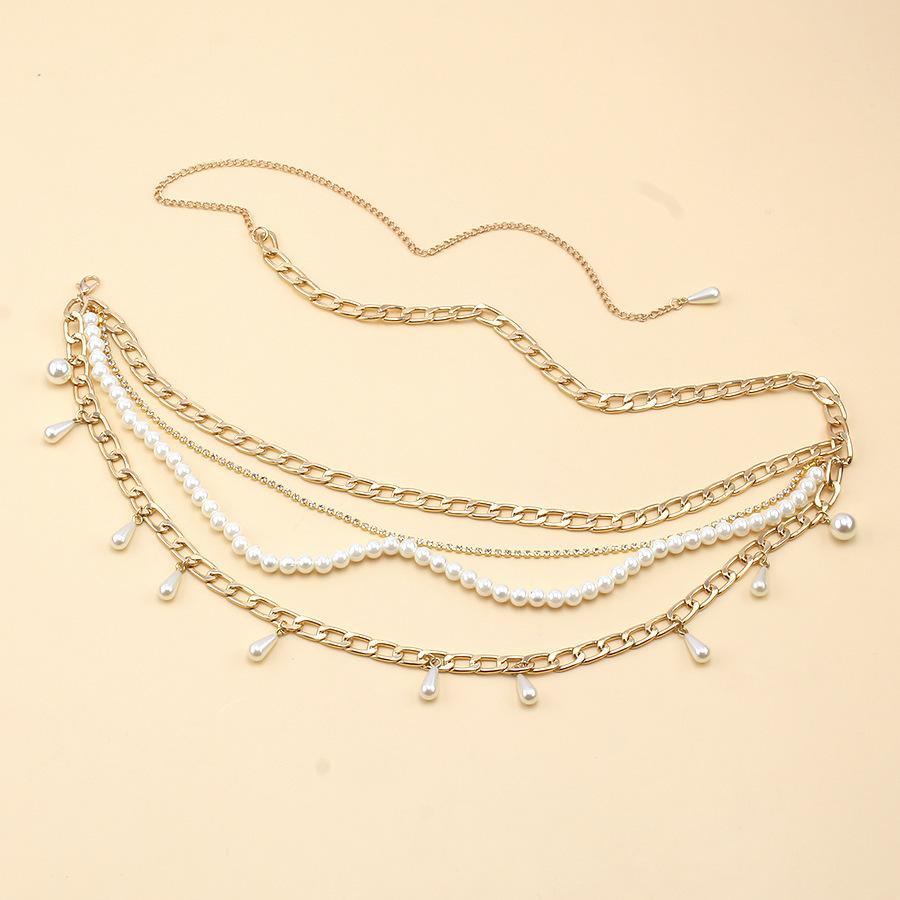 Europe, America, personalized fashion and retro multi-layer imitation pearl waist chain temperament dress accessories