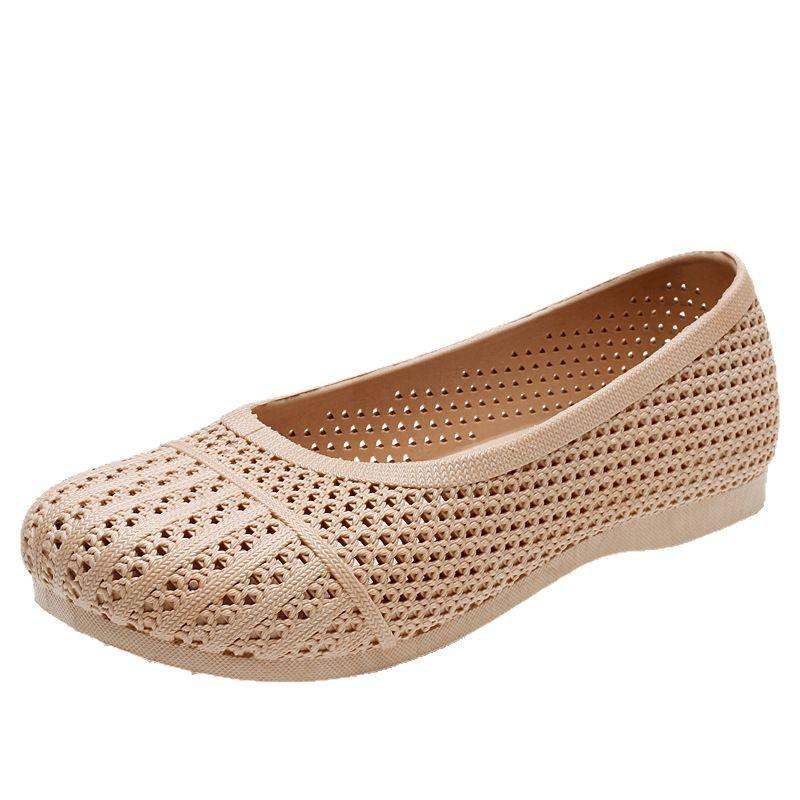 Été Nouveau Style Bout Perforé Creux Sandales Antidérapantes à Porter Chaussures Blanches Respirantes pour l'Extérieur, Chaussures de Plage Polyvalentes à Semelle Plate