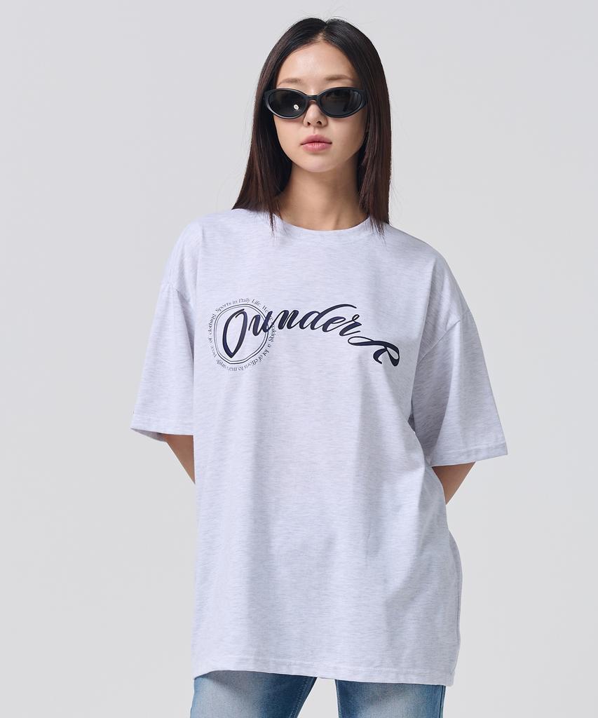 OUNDERR 3D Logo Print Short Sleeve T-Shirt (White Gray)